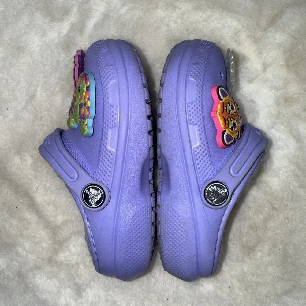 Crocs Classic Fleece Lined Purple Clog Lisa Frank Charms Toddler Child Size 9 C9